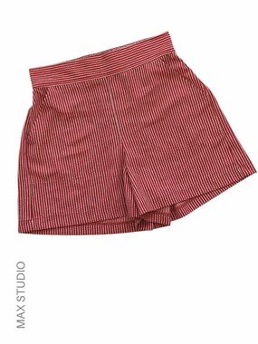 MAX STUDIO NWOT PULL-ON FLAT FRONT SHORTS DOT & STRIPE POCKETS RUST CREAM SMALL